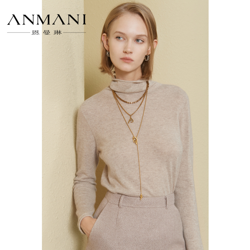 【100%羊绒衫】ANMANI恩曼琳秋冬新款高领修身多色打底针织衫 - 图0