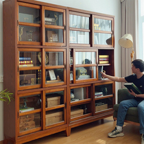 Living room bookcase integrated whole wall with glass door American way to livingroom Bookshelf Push-and-pull Door Home Solid Wood Corner