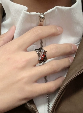 明星同款设计复古红宝石戒指小众