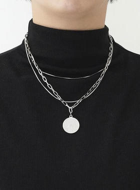 美式多层项链男小众叠戴