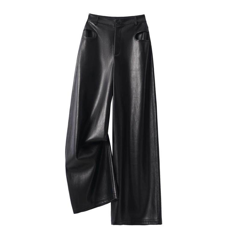 海宁真皮皮裤女高腰绵羊皮长裤2025秋冬新款阔腿裤韩版显瘦直筒裤,淘宝优惠券,粉丝福利购,淘宝优惠卷