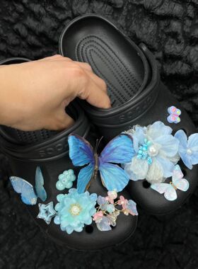 仿真蝴蝶蓝色系花朵鞋花鞋扣