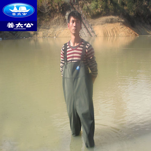 姜太公下水裤防水齐腰半身背带捕鱼裤加厚钓抓鱼连体叉裤雨裤雨鞋 - 图1