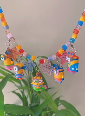 手工自制环球影城小黄人项链串珠项链