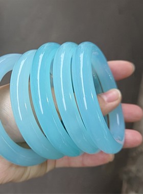 天然高冰玛瑙玉髓女孩胖圆条手镯