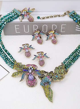 镀真金男女章鱼项链耳饰满钻重工