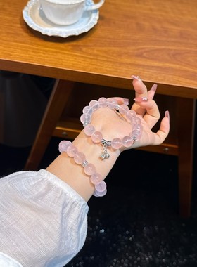 许妍同款天然水晶手串粉水晶手链女款单圈赵露思手串送闺蜜女友