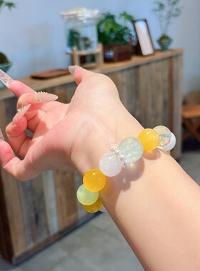 天然水晶手串柠檬晶海蓝宝紫水晶能量搭配多宝手链送人女生礼物