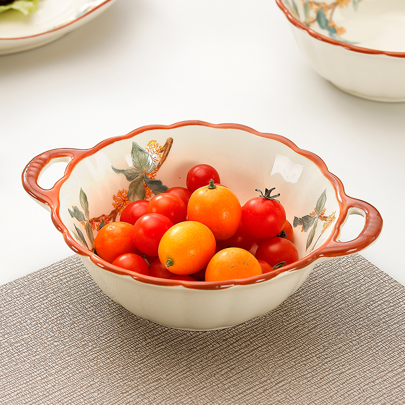 双耳碗泡面碗家用汤碗简约创意陶瓷餐具酸奶碗汤碗6.5英寸宝宝碗