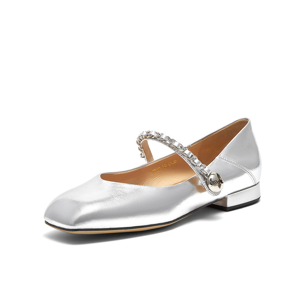 百思图南法庄园24秋商场新款银色玛丽珍小皮鞋女法式单鞋A2363CQ4 - 图0