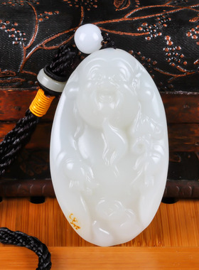 青峰玉业玉器新疆和田白玉把件白玉财神带皮手把件籽料把玩件