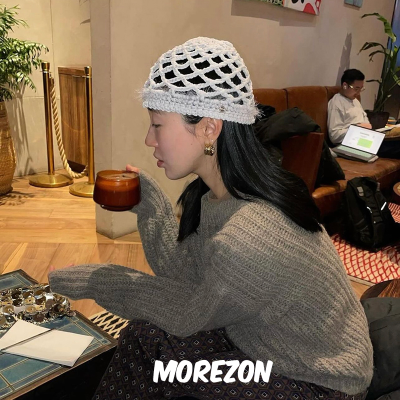 MOREZON【Brown hat Chiffon Weaving Beanie】24雪纺编制包头帽 - 图2