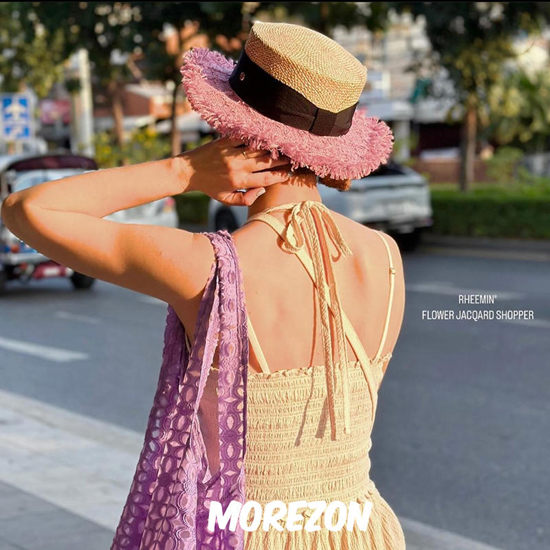 MOREZON【Brown hat Tweed boater hat】手工编织潮人平顶草帽女 - 图1