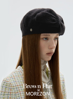 MOREZON【Brown hat Bow Knit Beret】26秋冬针织蝴蝶结贝雷帽子