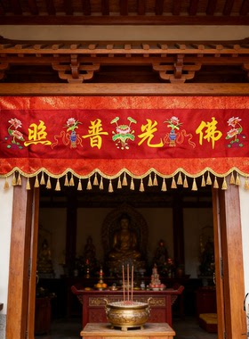 横彩有求必应红色绣花门楣挂件