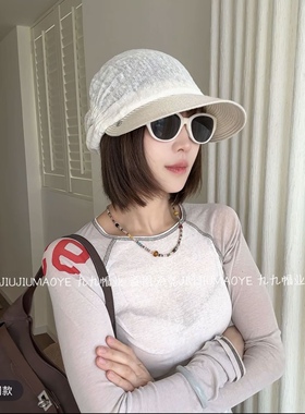 褶皱堆堆亚麻包头帽女夏季时髦薄款透气百搭显气质复古日系鸭舌帽