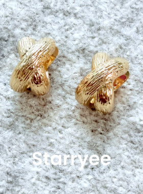 Starryee交叉肌理宽面拉丝耳环女