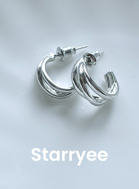 Starryee【渡川】925银针简约韩系交叉C型耳环女高级感百搭耳钉女
