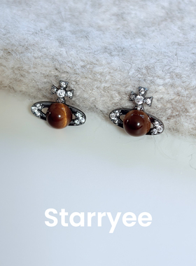 Starryee天然虎眼石土星女耳钉