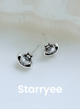 Starryee潮酷锆石爱心土星女耳钉