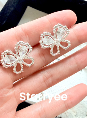 Starryee液态超闪锆石蝴蝶耳钉女