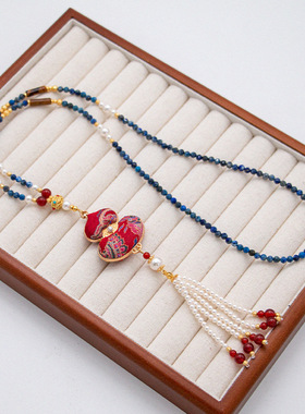 非遗宋锦葫芦吊坠天然青金石串珠项链玛瑙珍珠秋冬毛衣链女士手工