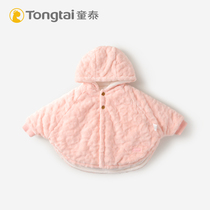 Child Tai Childrens male and female baby cloak cape autumn and winter outgoing wind clothes baby windproof and warm thickening with even cap shawl