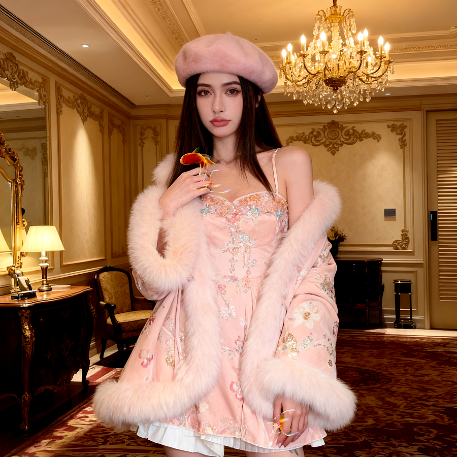 地球店「芙蓉锦」新中式国风亮片刺绣90白鸭绒羽绒服套装,淘宝优惠券,粉丝福利购,淘宝优惠卷