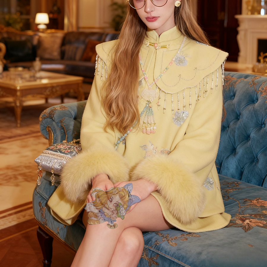 地球店「月锦芳华」冬季新中式国风宽松绵羊毛双面呢大衣套装,淘宝优惠券,粉丝福利购,淘宝优惠卷