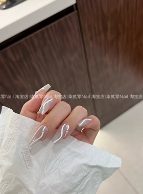 柒贰零Nail 高级感气质简约线条美甲 穿戴甲手工假指甲成品可拆卸