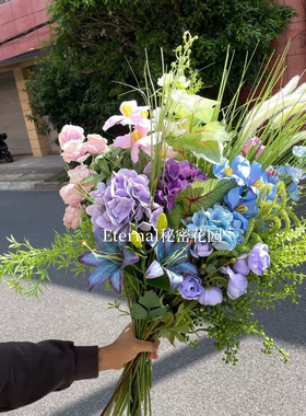 莫奈花园风仿真花组合套餐高端绿植紫色系花艺布景手捧花门头造景