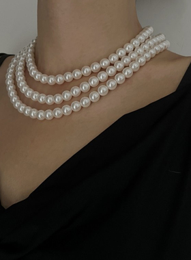 双层叠戴珍珠项链女轻奢小众