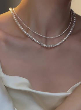 叠戴珍珠项链女款珍珠颈链女士