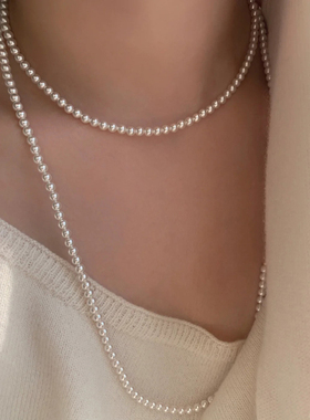 双层多层叠戴长款珍珠项链女款毛衣链小米珠珍珠项链颈链锁骨链女