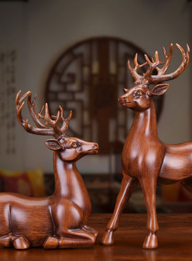 对鹿摆件中式家居客厅电视柜酒柜玄关装饰工艺品办公室对鹿工艺品