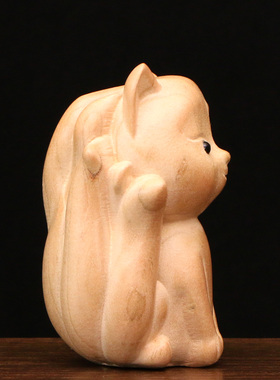 桃木九尾狐雕刻小摆件