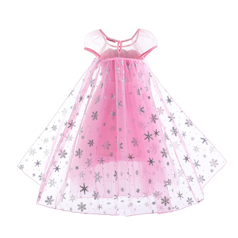 夏季女童粉色艾莎Elsa公主裙Frozen爱莎披风长裙小女孩好看漂亮裙 - 图2