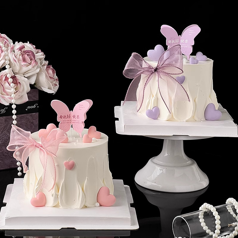2025母亲节立体蝴蝶蛋糕装饰插牌鱼尾丝带蝴蝶结妈妈生日唯美装扮,淘宝优惠券,粉丝福利购,淘宝优惠卷