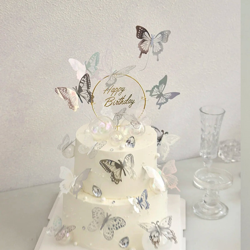 幻彩蝴蝶蛋糕装饰插件白色镂空摆件网红ins女神生日甜品烘焙插牌m,淘宝优惠券,粉丝福利购,淘宝优惠卷