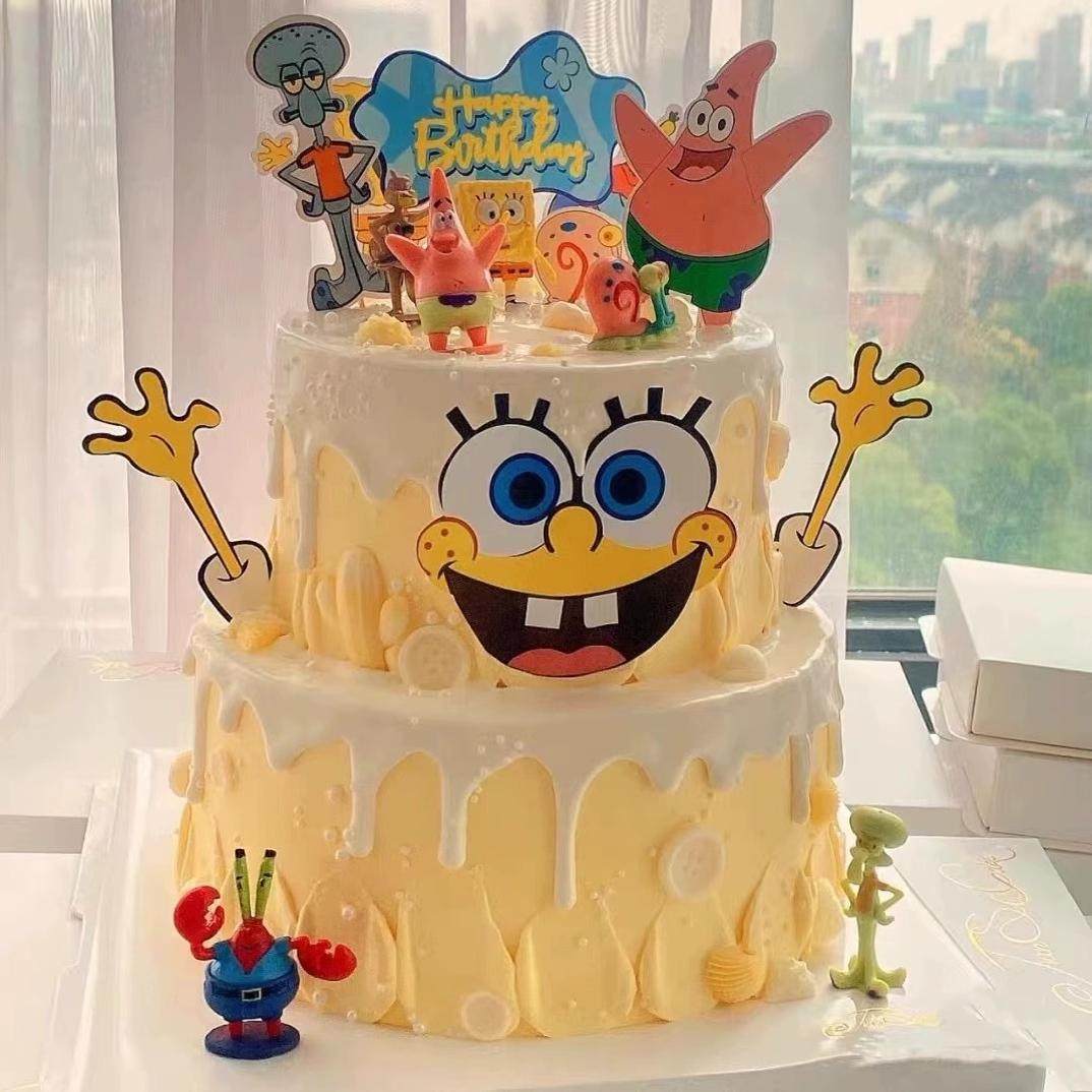 海绵宝宝派大星生日蛋糕装饰摆件卡通章鱼创意儿童装扮插件插牌m,淘宝优惠券,粉丝福利购,淘宝优惠卷