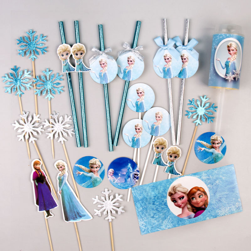 冰雪奇缘甜品台装饰生日布置蓝色系爱艾莎公主蛋糕插件推推乐贴纸 - 图2