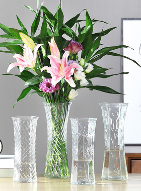 玻璃花瓶透明水养百合干花特大号