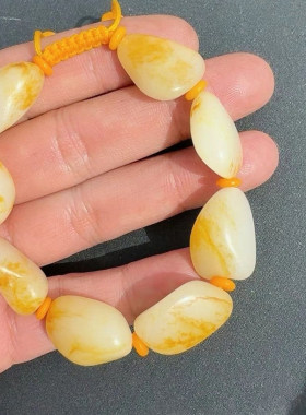 正宗新疆和田玉籽料玉龙喀什河洒金皮羊脂玉原石男女款手链无修