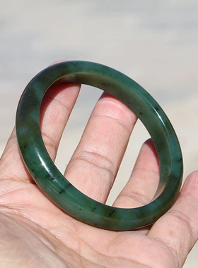 正宗新疆和田玉碧玉天然玉石手镯玉镯子56mm文艺女神水墨丹青