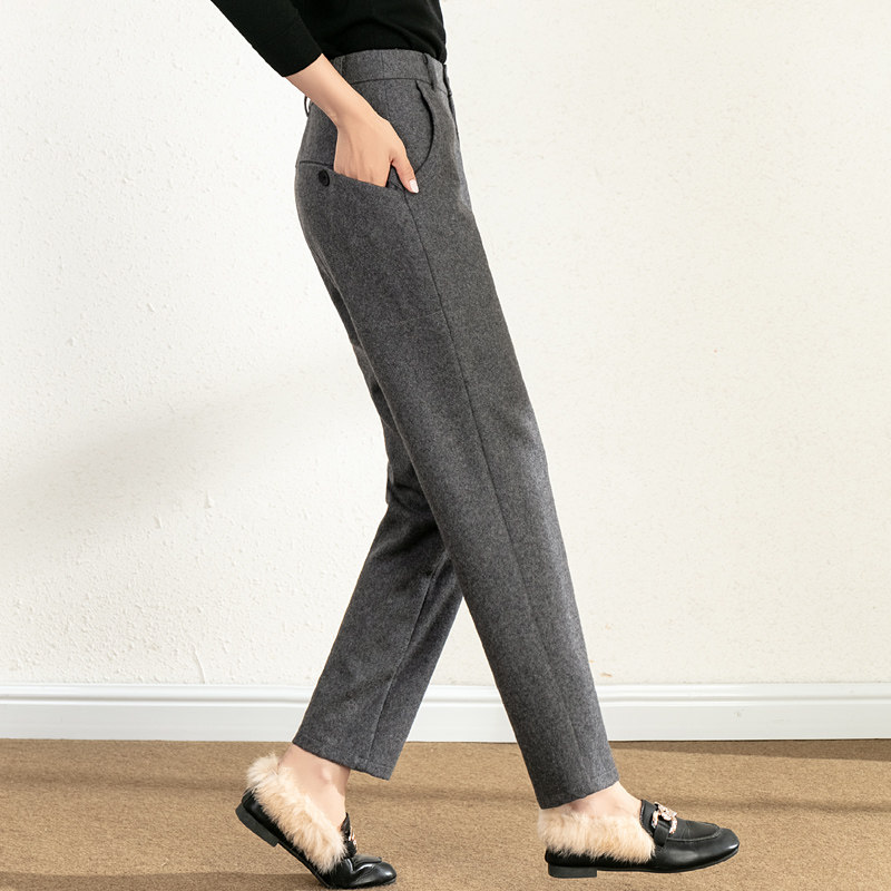 清仓秋冬灰色羊毛呢子烟管女裤2025新款加厚高腰哈伦裤休闲九分裤,淘宝优惠券,粉丝福利购,淘宝优惠卷
