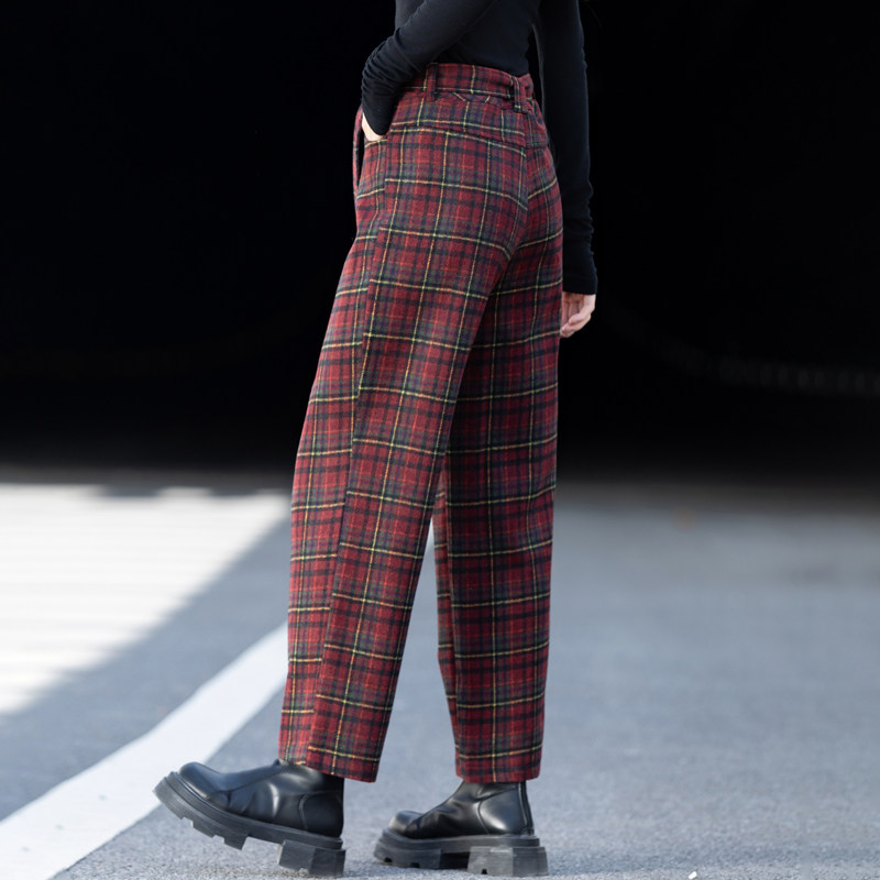 格子裤女哈伦裤2025新款秋冬季小个子九分休闲裤子加厚羊毛毛呢裤,淘宝优惠券,粉丝福利购,淘宝优惠卷