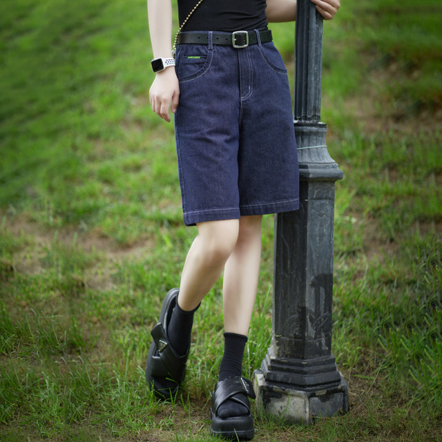 Women's summer denim shorts women's mid-length wide-leg pants
