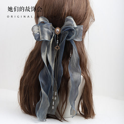 汉服头饰手作流苏汉洋折衷蝴蝶结发夹多色太炎兽红色原创古风发饰 - 图2