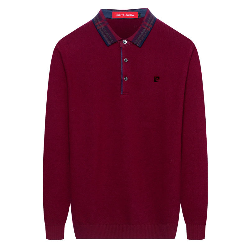 皮尔卡丹翻领羊绒衫男冬季加厚针织衫中年爸爸毛衣羊毛衫男款大码