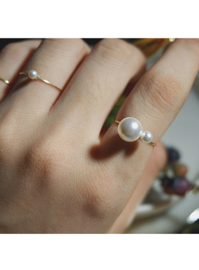 原创珍珠叠戴日常百搭风戒指新品